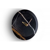 Настенные часы Nomon Bari S (основание - орех, отделка мрамор Sahara Noir/стрелки - латунь и орех) D=24см