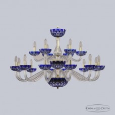 Люстра подвесная хрустальная Bohemia Crystal 1308/12+6/360/2d G Cl/Clear-Blue/H-1I