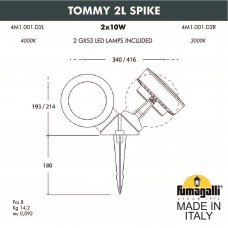 Светильник уличный наземный Fumagalli TOMMY 2L SPIKE 4M1.001.000.WYD1L